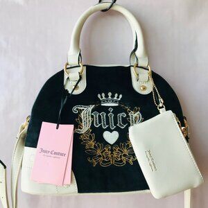 Juicy Couture  HERITAGE SATCHEL Velour and Faux leather  w pouch Liquori…